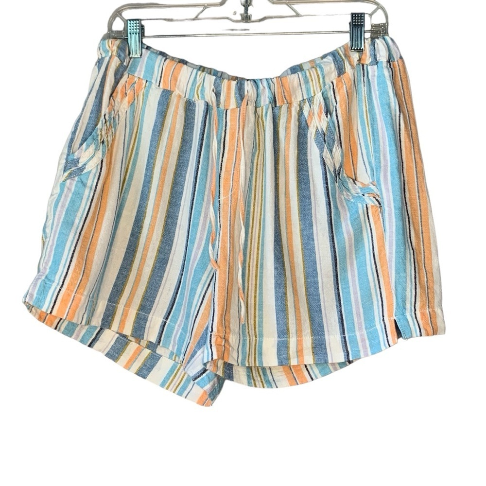 BRIGGS linen blend multi striped shorts with elastic waist and pockets. Size M‎